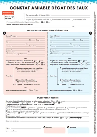 Constat amiable dégât des eaux