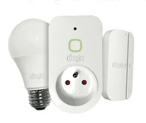 Le kit de démarrage connecté Konyks : prise, ampoule, détecteur d’ouverture