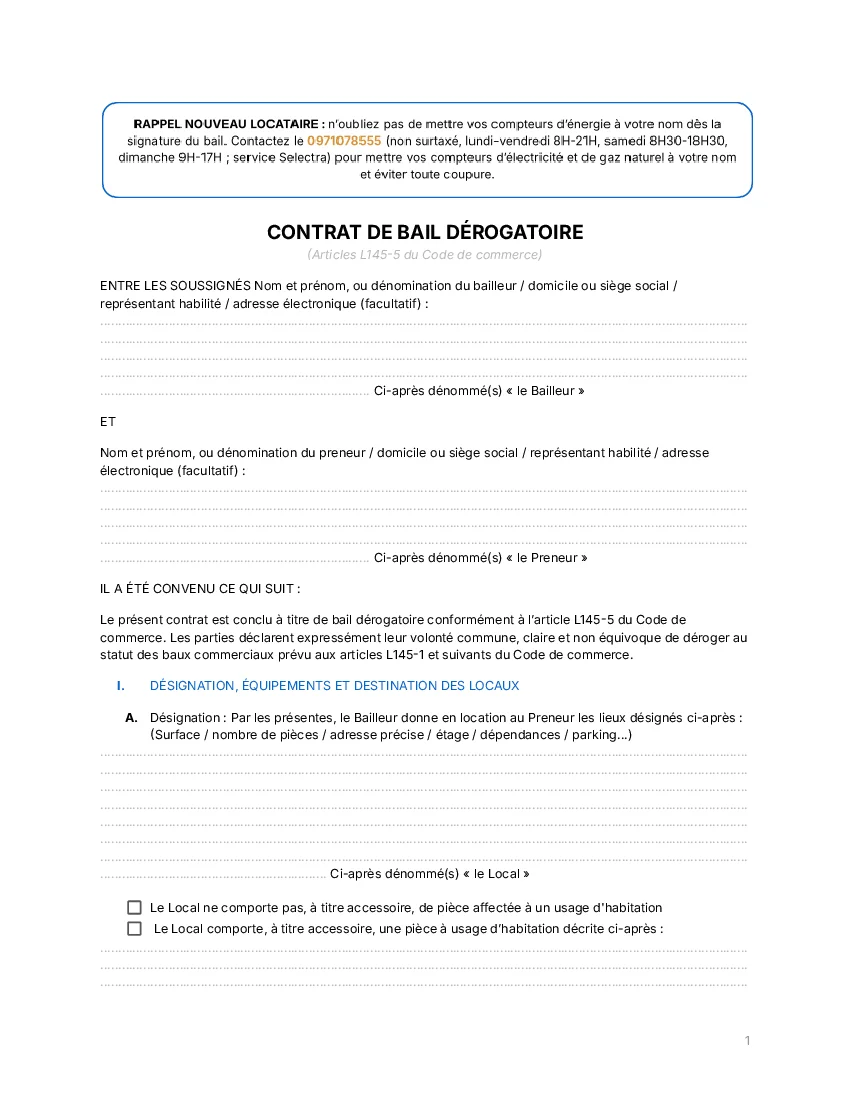 Aperçu : Bail précaire / dérogatoire (PDF)