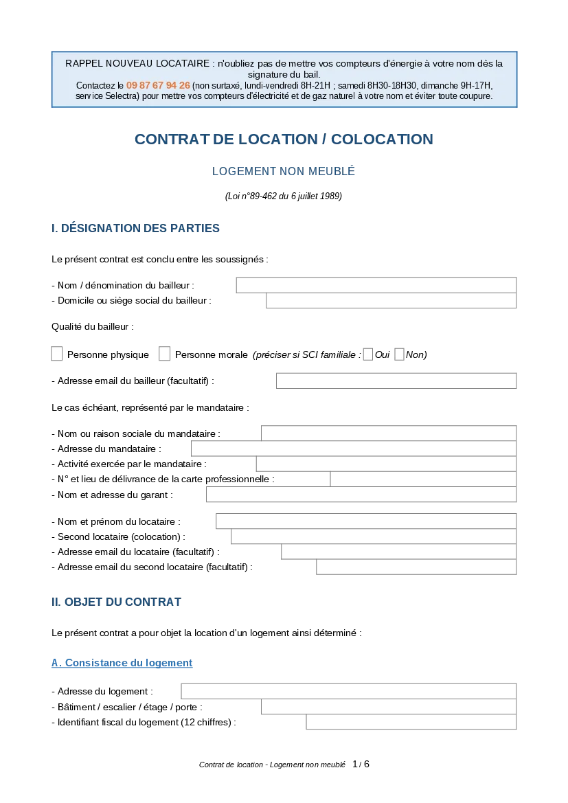 Aperçu : Contrat de bail logement vide avec garage (PDF)