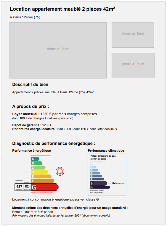 nouvel affichage de la consommation énergétique des logements sur les annonces immobilières