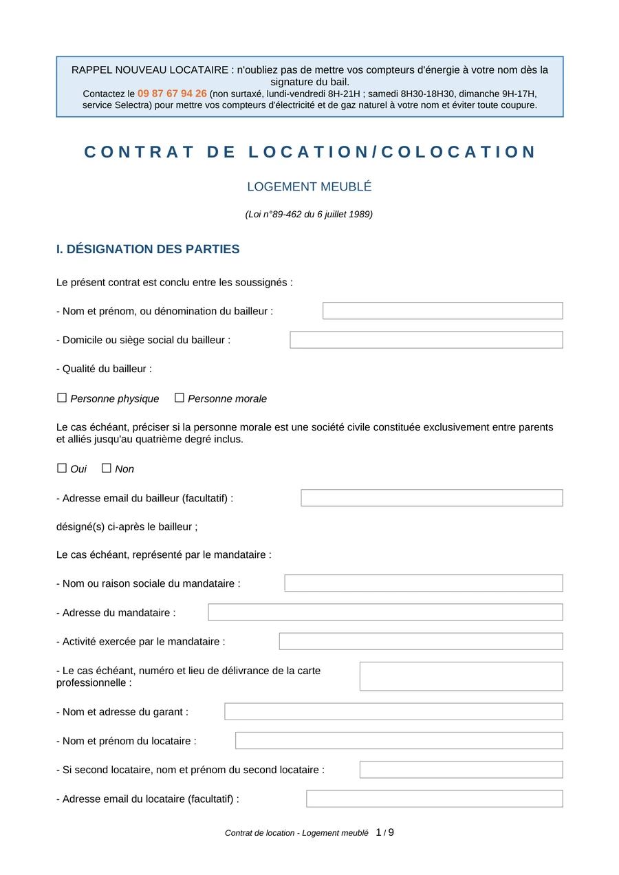 Aperçu : Contrat de location meublé