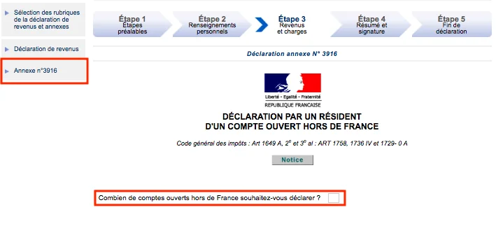 néobanque impot annexe 3916