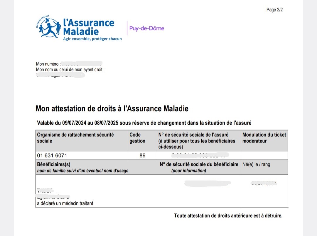 Exemple d'attestation carte Vitale