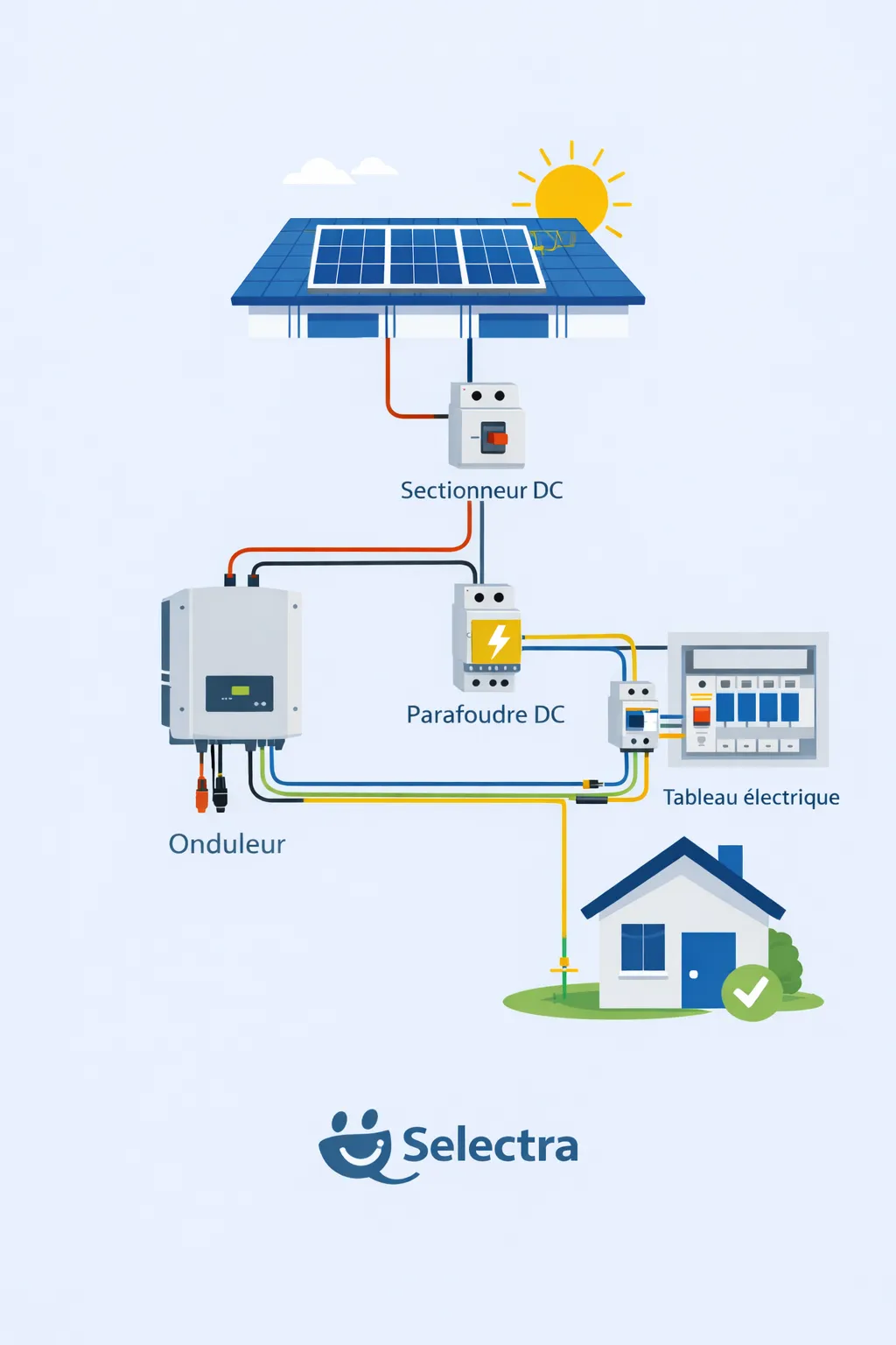 Schéma du branchement d'une installation solaire résidentielle