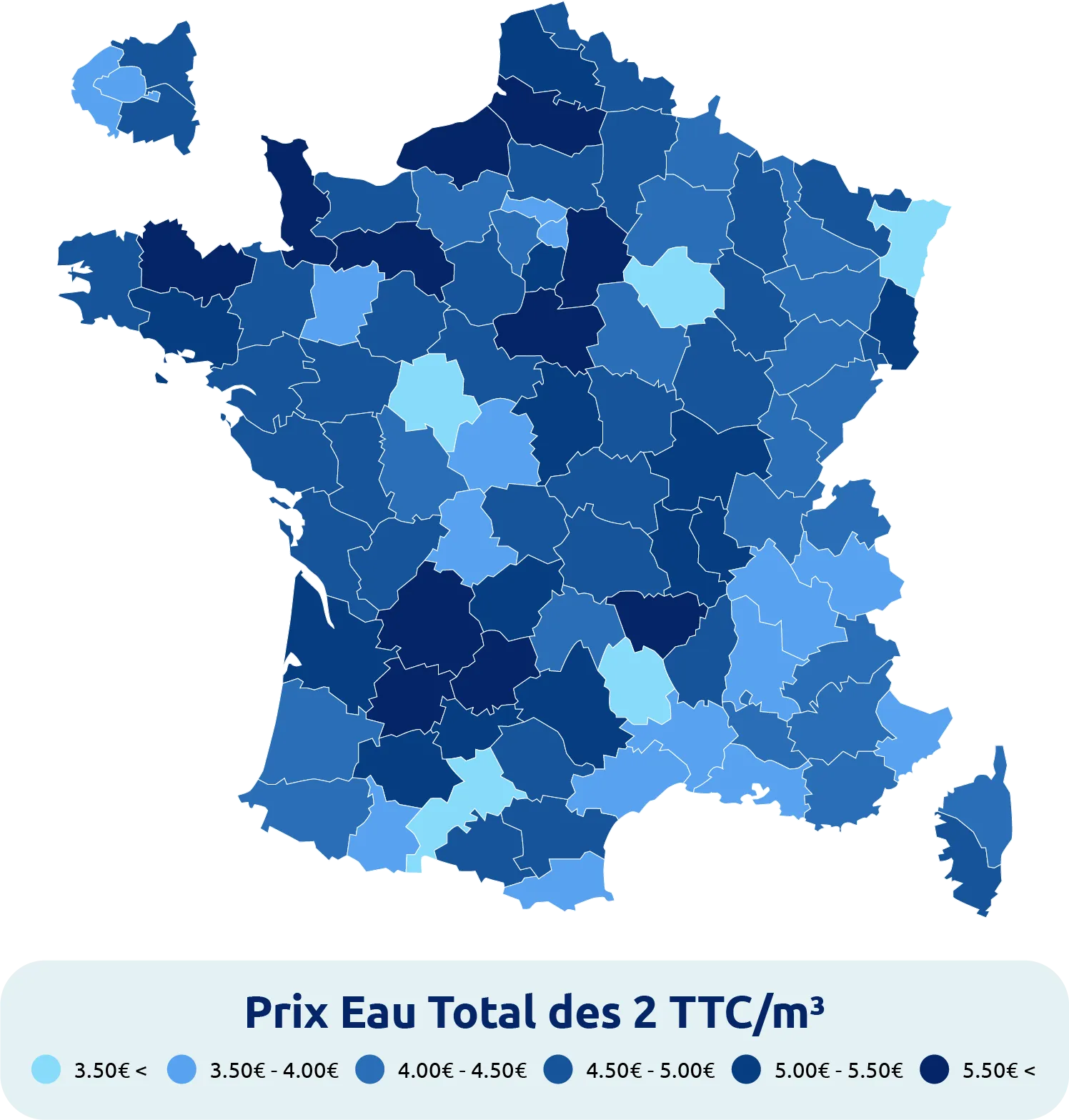 Carte prix eau par departements en France
