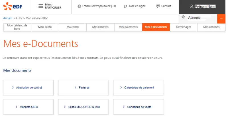 E-documents Mon compte EDF