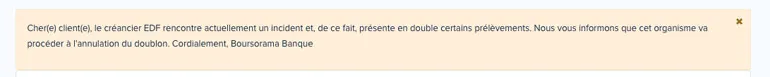 Notification Boursorama double facturation EDF.