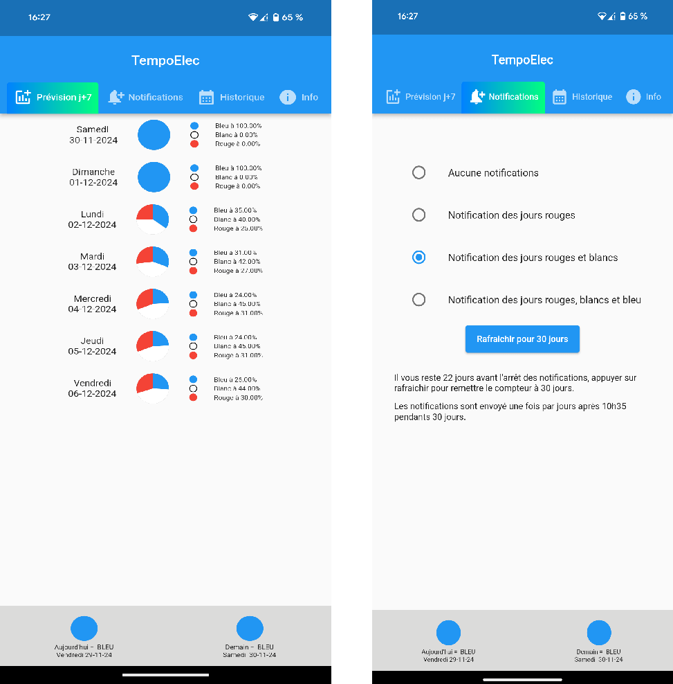 Captures d'écran de l'application TempoElec