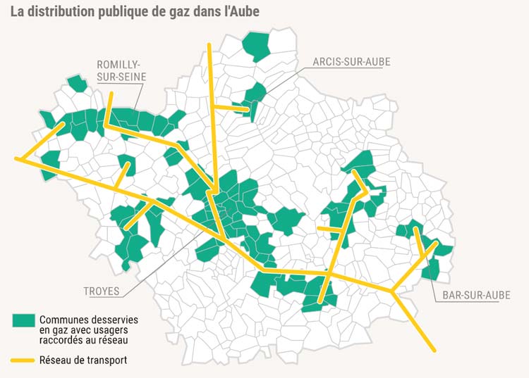 Réseau public de gaz dans l'Aube