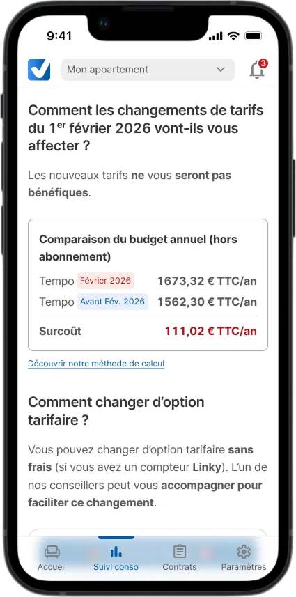 Exemple de diagnostic Tempo effectué sur l'application MySelectra