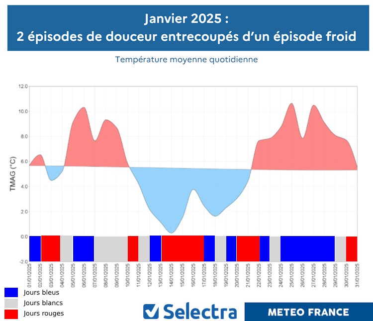 Analyse calendrier Tempo et températures en France Janvier 2025