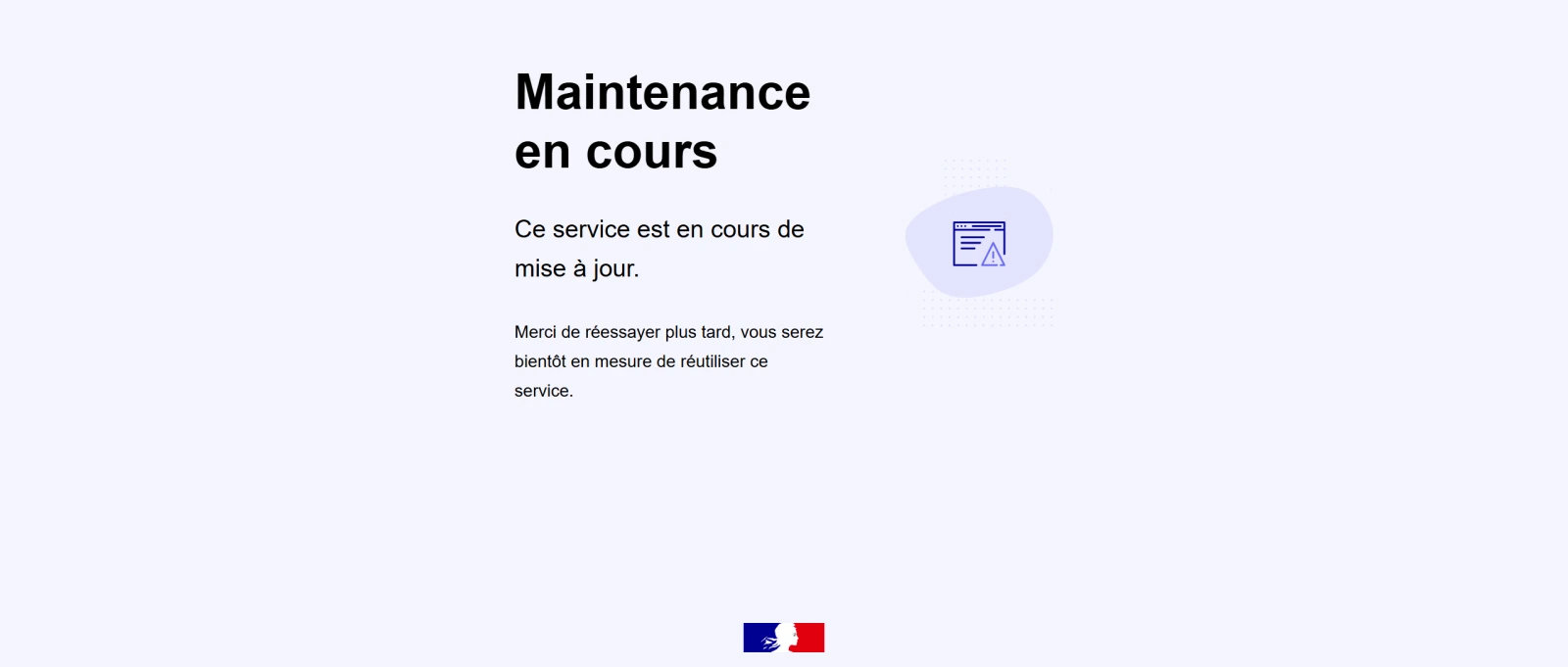 Capture de la page d'accueil du site des consultations publiques du ministère de la Transition écologique affichant Maintenance en cours